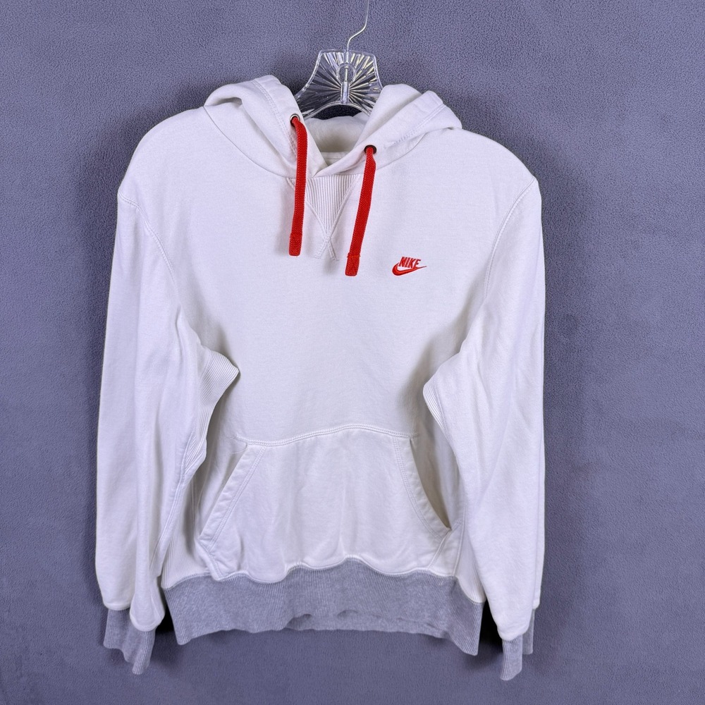 Nike Sportswear Mens M White Gray Pullover Hoodie 372756-102 Swoosh